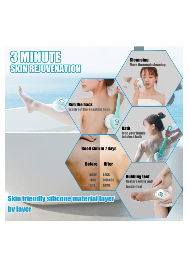 OASIS-TH Electric Body Bath Brush Rechargeable Back Brush Long Handle For Shower With 5 Spin Shower Facial Brush Head Waterproof Silicone Body Scrubber Exfoliating Deep Cleansing Brush For Women Men - Image 3