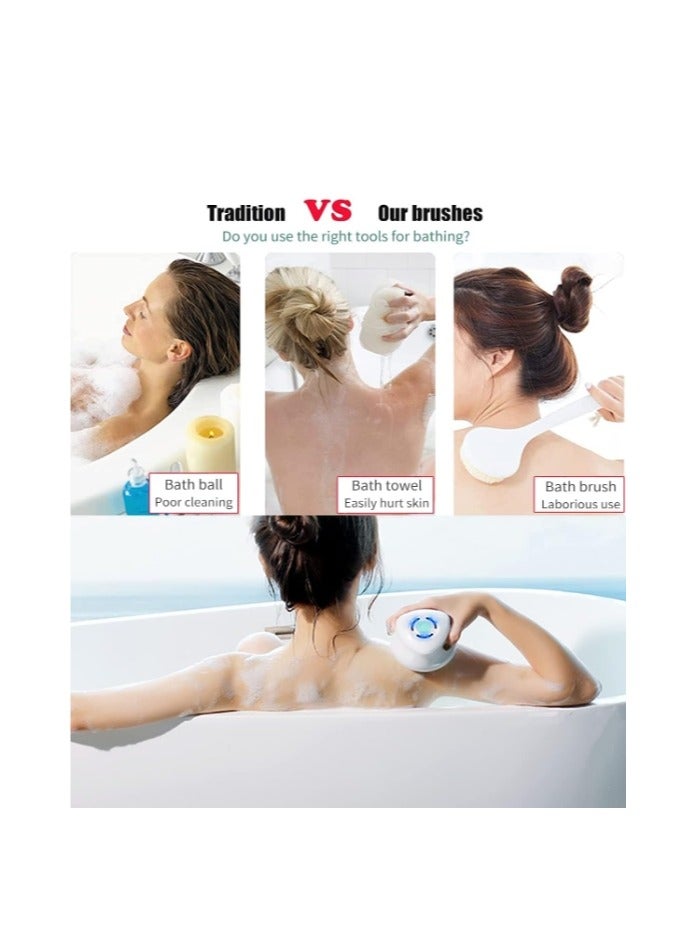 OASIS-TH Electric Body Bath Brush Rechargeable Back Brush Long Handle For Shower With 5 Spin Shower Facial Brush Head Waterproof Silicone Body Scrubber Exfoliating Deep Cleansing Brush For Women Men - Image 4