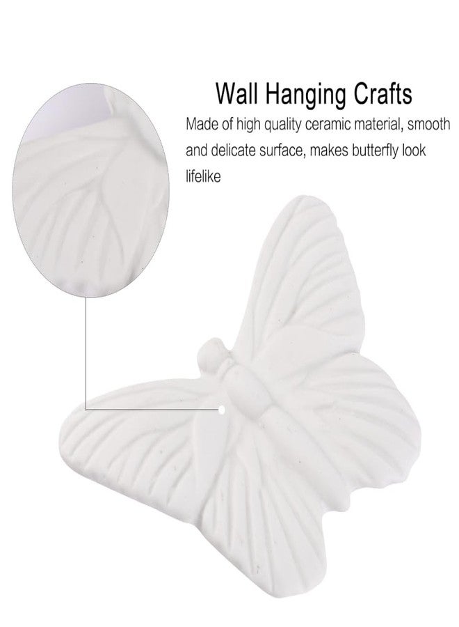 أموسفون مجموعة زينة جدارية من السيراميك على شكل فراشة من آموسفن، 3 قطع - منحوتة فراشة ثلاثية الأبعاد من البورسلين، زينة جدارية بيضاء بنمط نورديك - Image 3