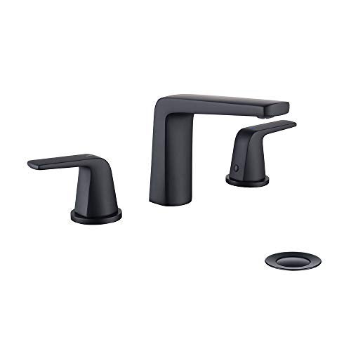 JAKARDA 8 inch 2 Handles Widespread Bathroom Faucet 3 Holes with Pop up Drain Assembly and Water Supply Lines (Black) - Image 1