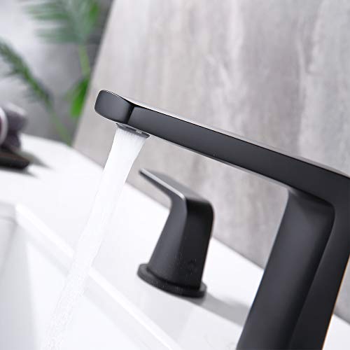 JAKARDA 8 inch 2 Handles Widespread Bathroom Faucet 3 Holes with Pop up Drain Assembly and Water Supply Lines (Black) - Image 4
