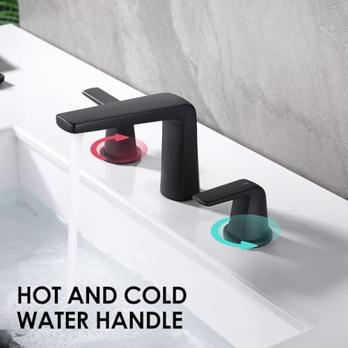 JAKARDA 8 inch 2 Handles Widespread Bathroom Faucet 3 Holes with Pop up Drain Assembly and Water Supply Lines (Black) - Image 3