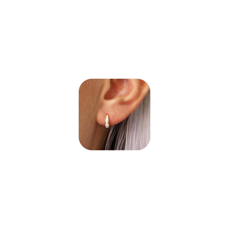Jacruces Opal Huggie Earrings for Women Trendy 14k Gold Plated Huggie Hoop Earrings Small Silver Earring Opal Jewelry Birthday Gifts for Women Mom Her - Image 1