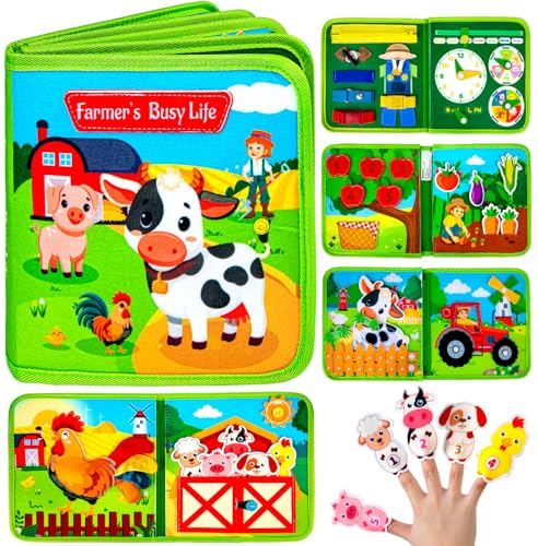 Quanquer Montessori Busy Book for Toddlers 13 Farm Animal Sensory Busy Board for 1 Year Old Boys and Girls Educational Travel Toy for Airplane Car Activities Birthday Christmas Toddler Gifts - Image 1