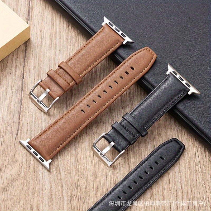 سوار ساعة من الجلد الطبيعي لـ Apple Watch، رجال نساء، موضة - Image 3