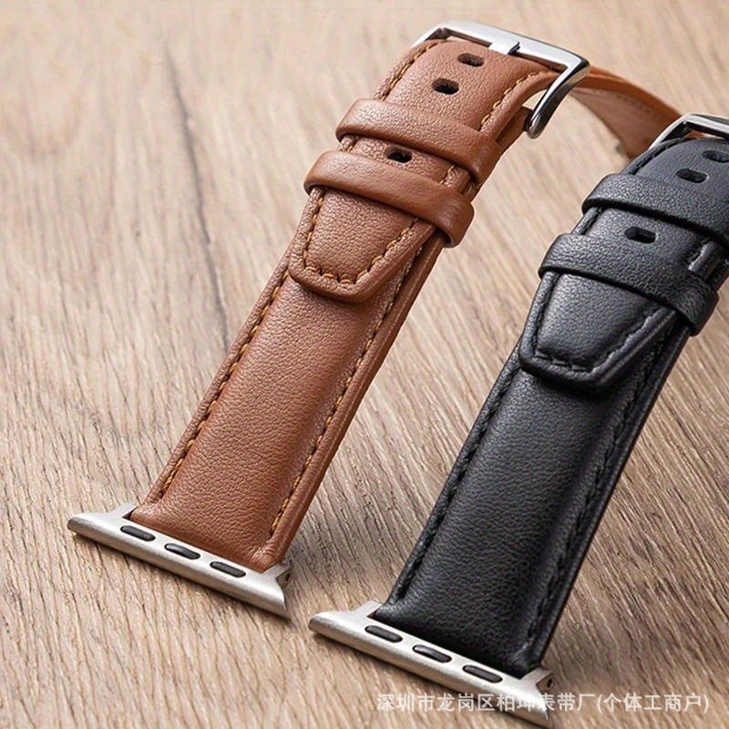 سوار ساعة من الجلد الطبيعي لـ Apple Watch، رجال نساء، موضة - Image 2