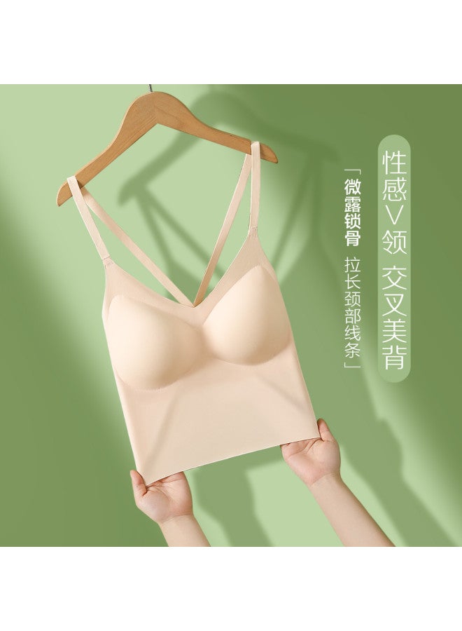 Red Bean Women'S Padded Camisole With Cross Back, Short Sleeveless Top, Silk-Like Undershirt - Image 2