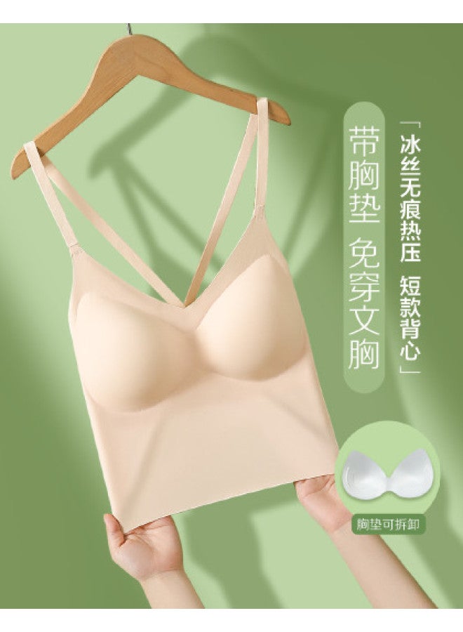 Red Bean Women'S Padded Camisole With Cross Back, Short Sleeveless Top, Silk-Like Undershirt - Image 1