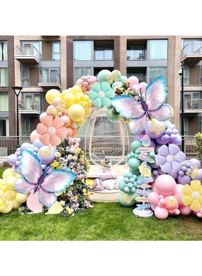 Vixplorn Butterfly and Daisy Flower Balloon Arch Garland Kit 135 Pieces Lilac Green Yellow Pink Orange Balloons with Butterfly Stickers Suitable for Eid, Ramadan, National Day, Birthday Party and Other Celebration Events - Image 1