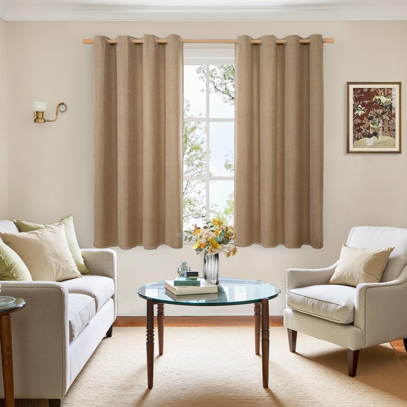 BGment Short Burlap Linen Curtains 45 Inch Length for Windows, Camel Light Filtering Drapes with Grommet No See Through Privacy for Bedroom Farmhouse, 2 Panels Set, Each 52 Inch Wide - Image 2