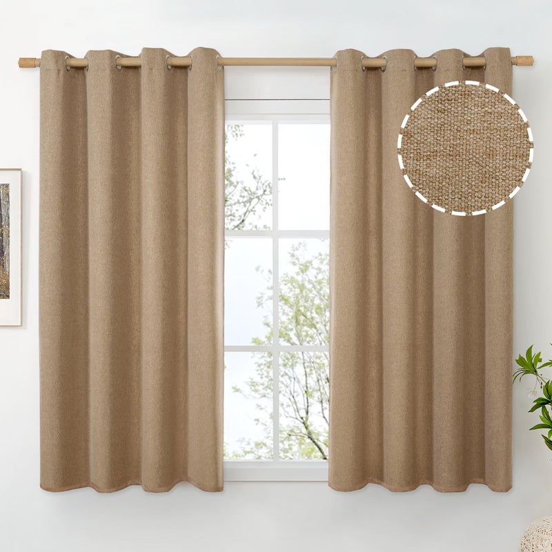 BGment Short Burlap Linen Curtains 45 Inch Length for Windows, Camel Light Filtering Drapes with Grommet No See Through Privacy for Bedroom Farmhouse, 2 Panels Set, Each 52 Inch Wide - Image 1