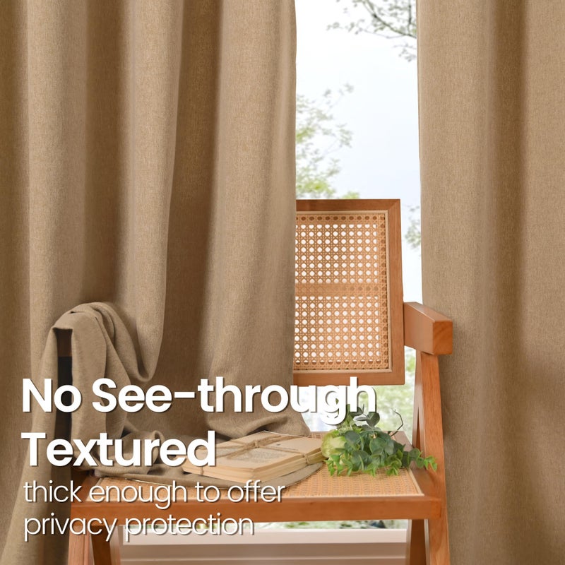 BGment Short Burlap Linen Curtains 45 Inch Length for Windows, Camel Light Filtering Drapes with Grommet No See Through Privacy for Bedroom Farmhouse, 2 Panels Set, Each 52 Inch Wide - Image 5