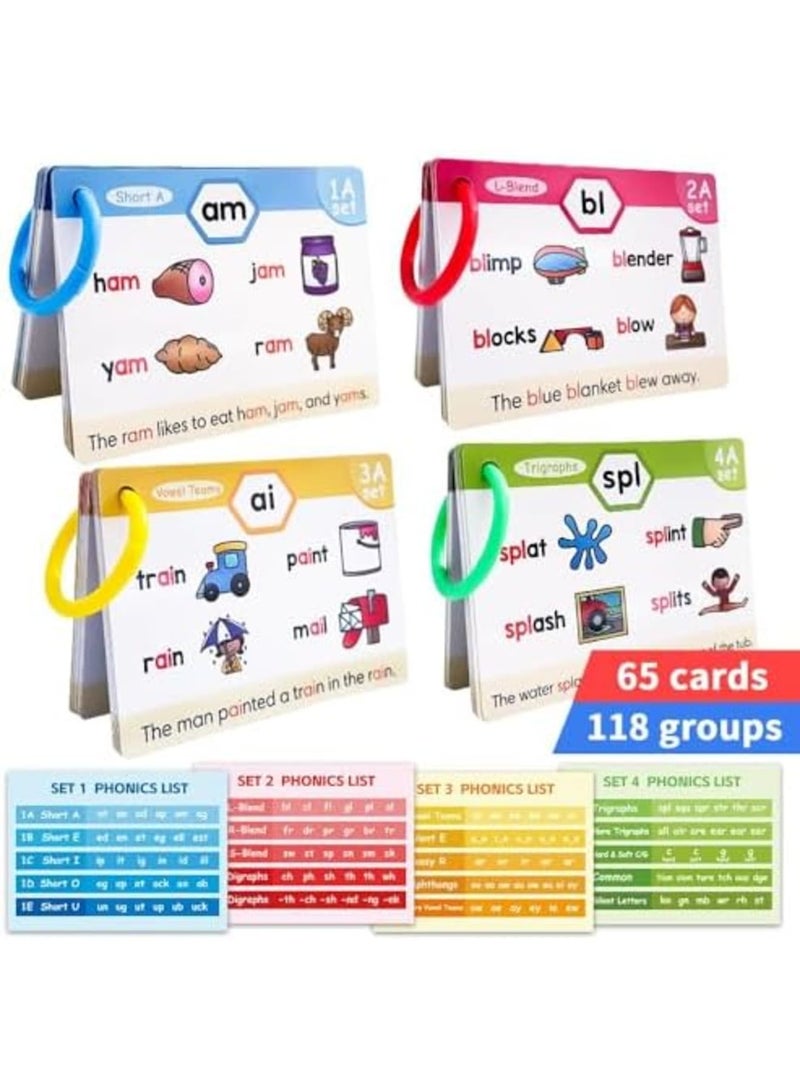 SYOSI English Phonics Flash Cards Set, 20 Phonic Stages Cards, Interactive Reading Learning Kit with Digraphs, CVC Words, Blends, and Long Vowel Sounds, Educational Games for Ages 4-8 - Image 2
