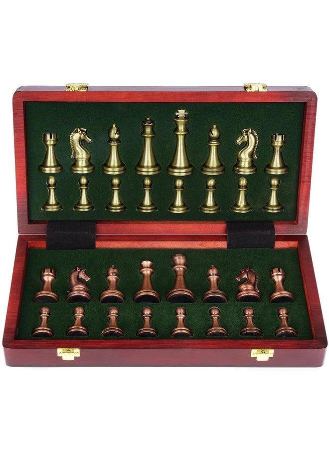 Agirlgle Retro Metal Chess Set With Folding Wooden Chess Board And Classic Handmade Standard Pieces Metal Chess Set For Kids Adult - Image 1