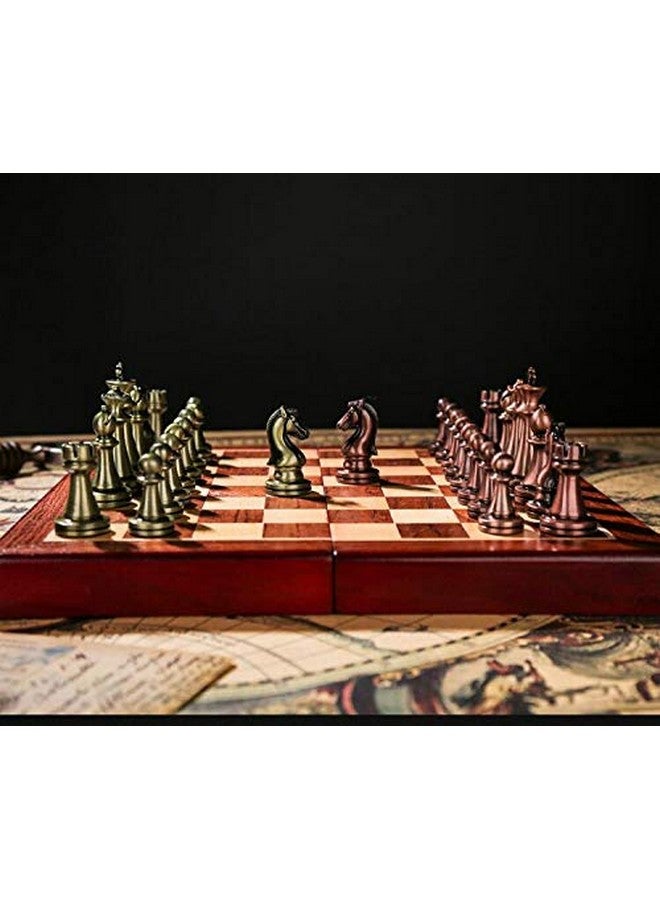 Agirlgle Retro Metal Chess Set With Folding Wooden Chess Board And Classic Handmade Standard Pieces Metal Chess Set For Kids Adult - Image 2