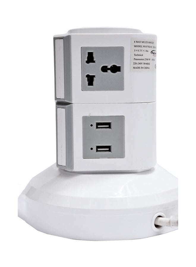 NIBEMINENT 8-Way Multi Socket Extension Cord White/Grey - Image 3