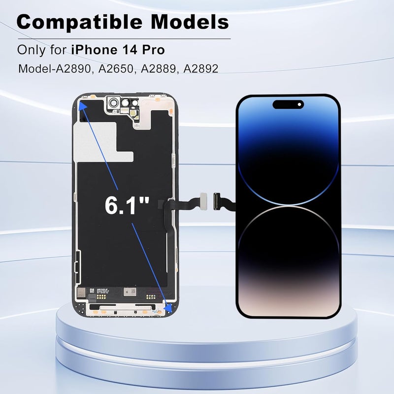 ZOETEC استبدال شاشة لجهاز آيفون 14 برو، شاشة LCD ريتينا بدقة 3D Touch كاملة الوضوح مع زجاج مقسى، لاصق مقاوم للماء وأدوات إصلاح - Image 2