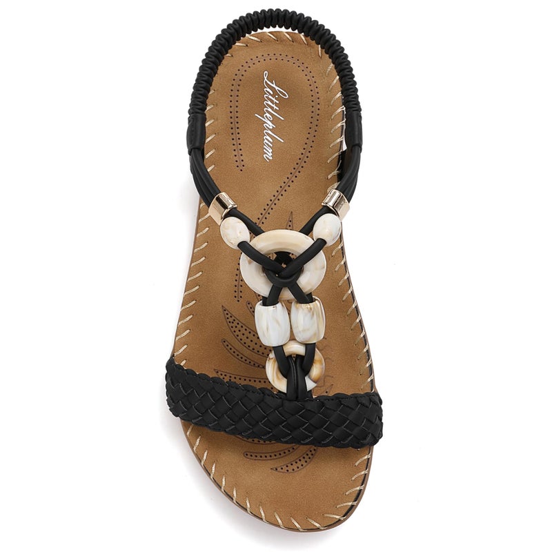 Littleplum Women Sandals Arch Support Handmade Bohemian Braided Flat Sandals Comfort Walking Beach Ankle Elastic Summer Shoes Fashion Black Size 8.5 - Image 1