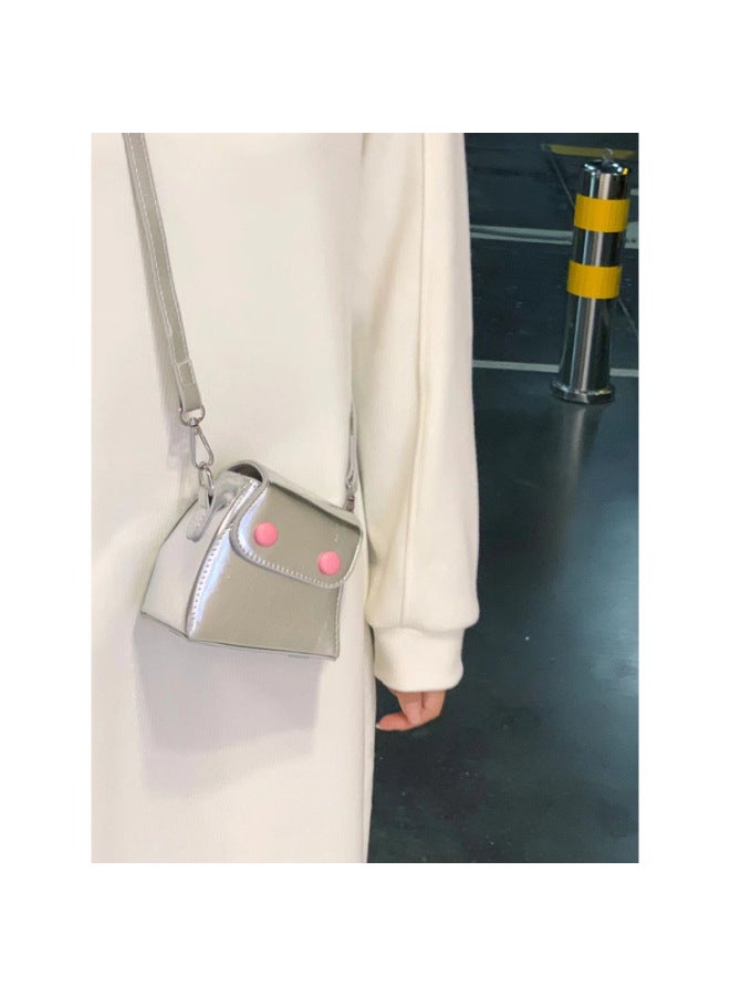 Niche Design Silver Small Bag Women's High-grade Texture Sweet Girl's Twisted Mini Crossbody Headset Lipstick Square Bag-Color:Silver - Bag + Crossbody Shoulder Strap  - Image 4