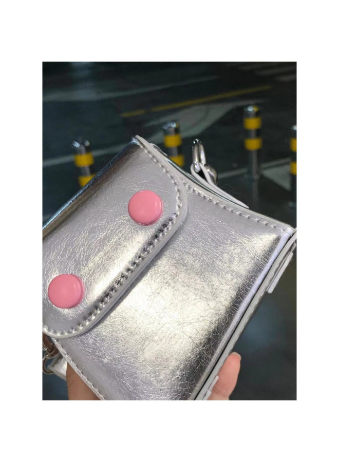 Niche Design Silver Small Bag Women's High-grade Texture Sweet Girl's Twisted Mini Crossbody Headset Lipstick Square Bag-Color:Silver - Bag + Crossbody Shoulder Strap  - Image 5