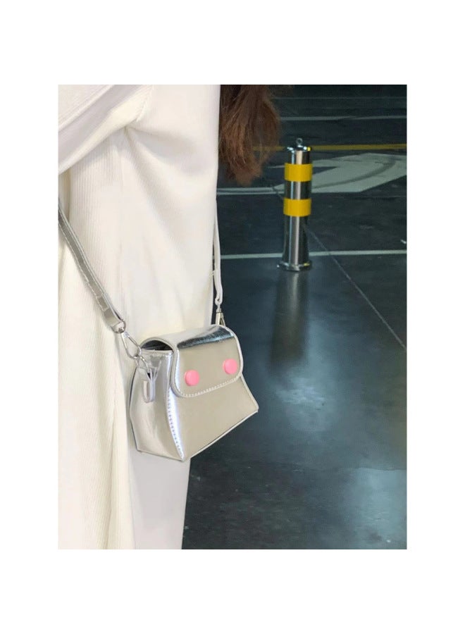 Niche Design Silver Small Bag Women's High-grade Texture Sweet Girl's Twisted Mini Crossbody Headset Lipstick Square Bag-Color:Silver - Bag + Crossbody Shoulder Strap  - Image 2