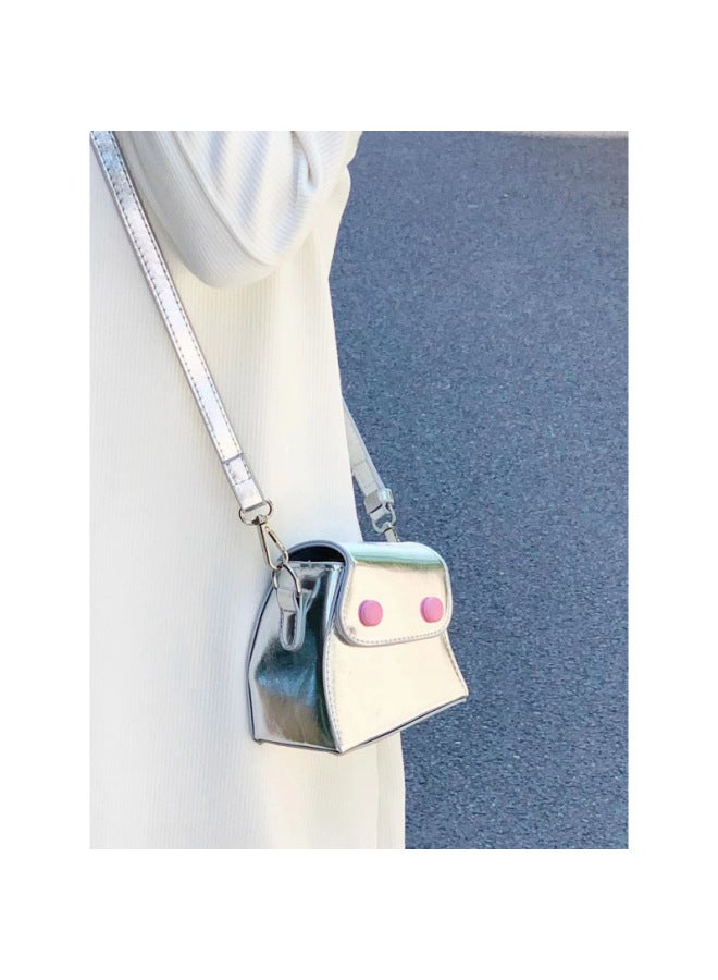 Niche Design Silver Small Bag Women's High-grade Texture Sweet Girl's Twisted Mini Crossbody Headset Lipstick Square Bag-Color:Silver - Bag + Crossbody Shoulder Strap  - Image 3