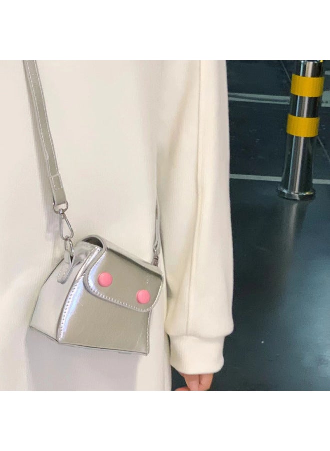 Niche Design Silver Small Bag Women's High-grade Texture Sweet Girl's Twisted Mini Crossbody Headset Lipstick Square Bag-Color:Silver - Bag + Crossbody Shoulder Strap  - Image 1