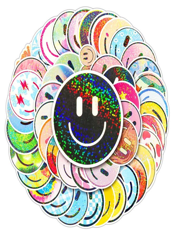 Wercokt 50PCS Smiling Glitter Stickers, Cute Water Bottle Stickers for Kids, for Teaching Rewards, Notebooks, Stationery, Luggage, Cartoon PVC Happy Sticker - Image 1