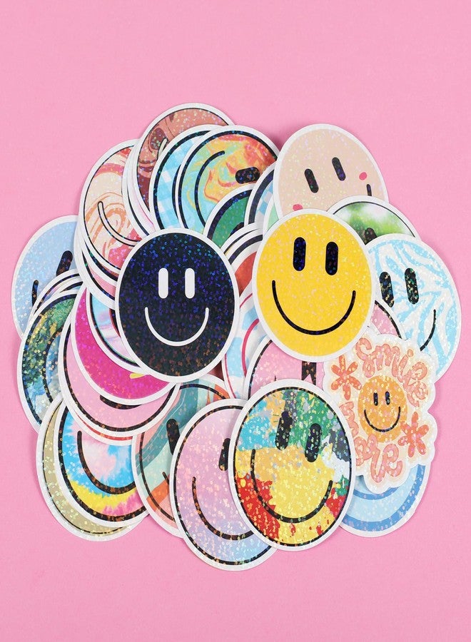 Wercokt 50PCS Smiling Glitter Stickers, Cute Water Bottle Stickers for Kids, for Teaching Rewards, Notebooks, Stationery, Luggage, Cartoon PVC Happy Sticker - Image 5