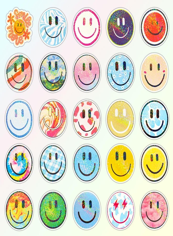 Wercokt 50PCS Smiling Glitter Stickers, Cute Water Bottle Stickers for Kids, for Teaching Rewards, Notebooks, Stationery, Luggage, Cartoon PVC Happy Sticker - Image 3