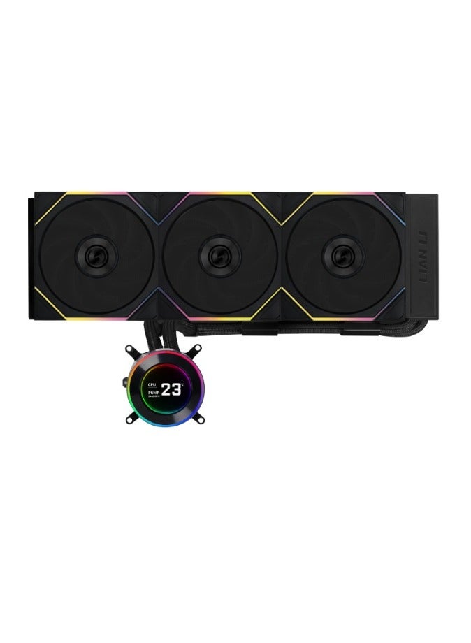 LIAN LI HydroShift II LCD-C 360TL AIO Liquid CPU Cooler, 360mm Radiator, 2.1" IPS LCD Display, UNI FAN TL Wireless x3, Side-Mounted Tubing, Intel LGA1700/1851 & AMD AM4/AM5 Support, Black | GHS2LCD36TB - Image 1