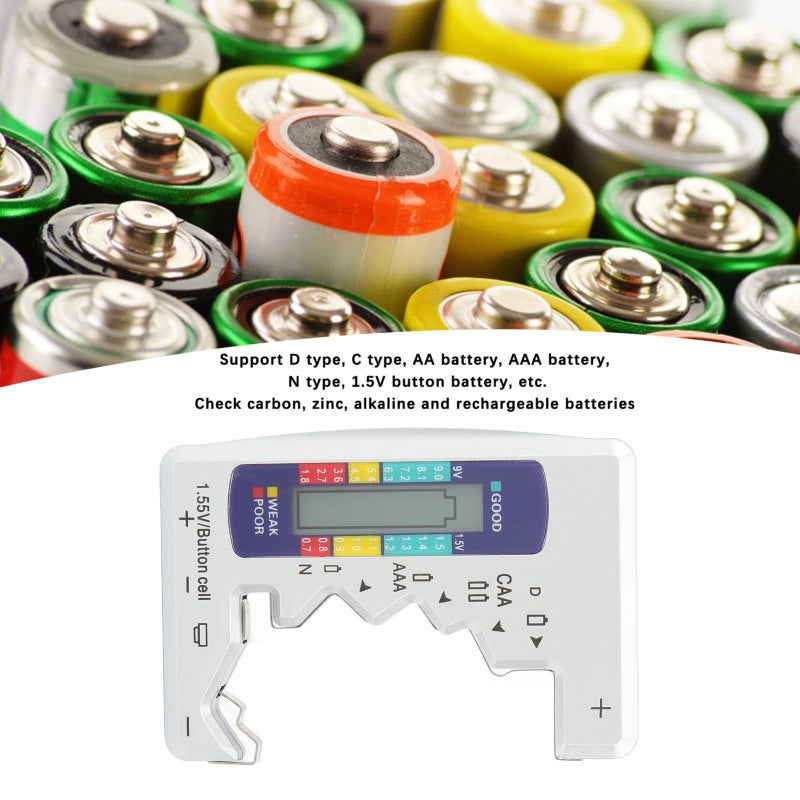 Digital Battery Capacity Gauge Tester Universal D C N AAA AA 9V 1.5V Button Cell Analyzer Silver - Image 5
