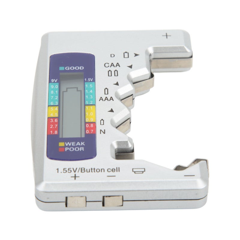 Digital Battery Capacity Gauge Tester Universal D C N AAA AA 9V 1.5V Button Cell Analyzer Silver - Image 1