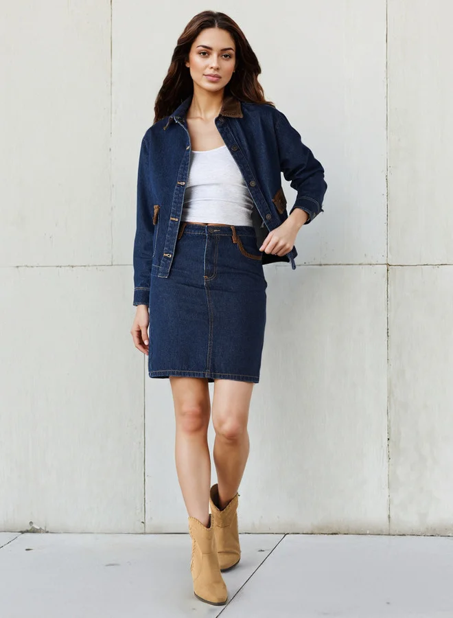 لي كوبر تنورة جينز قصيرة بتفاصيل مخملية من لي كوبر