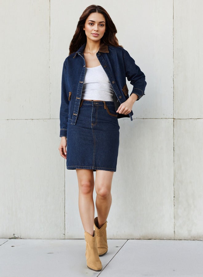 Lee Cooper Corduroy Trim Mini Denim Skirt - Image 2