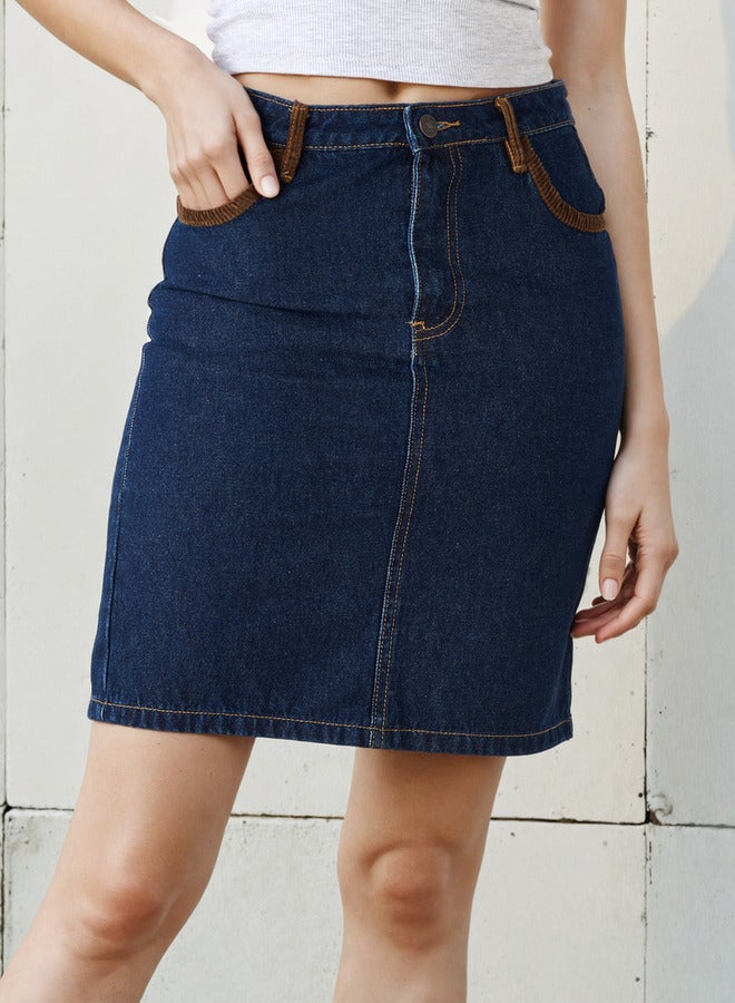 Lee Cooper Corduroy Trim Mini Denim Skirt - Image 1