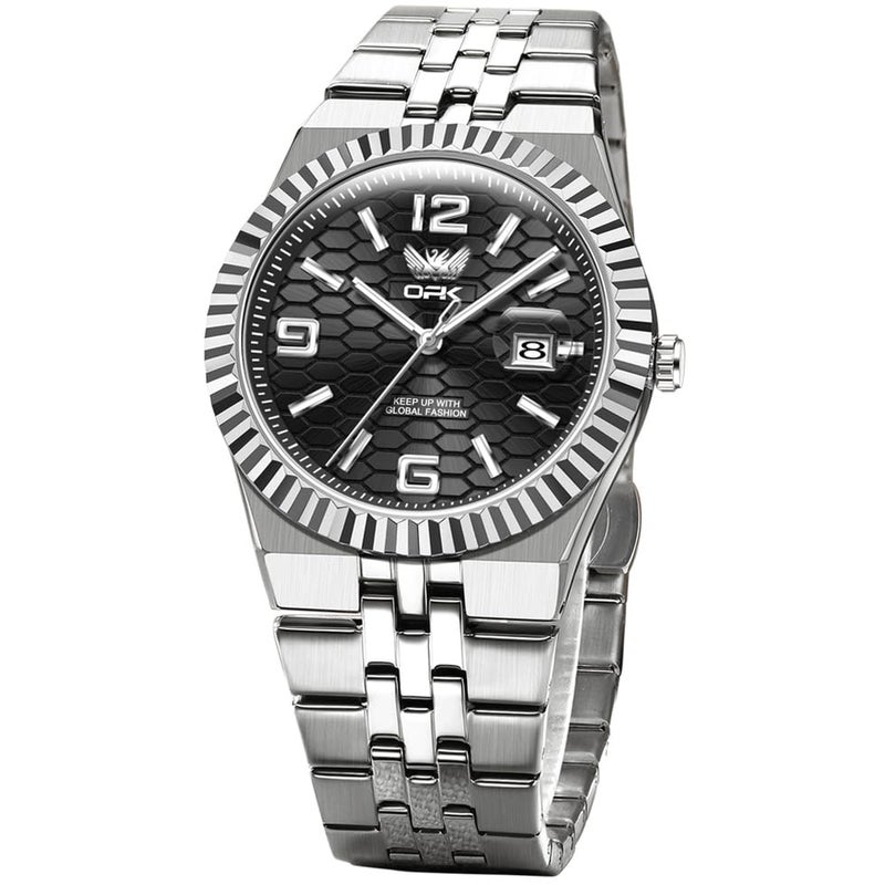 OPK Watch for Men Silver Black Business Large Analog Quartz Stainless Steel Day Date Waterproof Luminous Casual Wrist Watches - Image 1