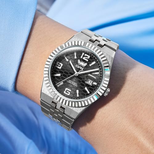 OPK Watch for Men Silver Black Business Large Analog Quartz Stainless Steel Day Date Waterproof Luminous Casual Wrist Watches - Image 2