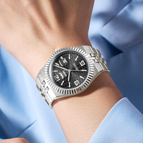 OPK Watch for Men Silver Black Business Large Analog Quartz Stainless Steel Day Date Waterproof Luminous Casual Wrist Watches - Image 4