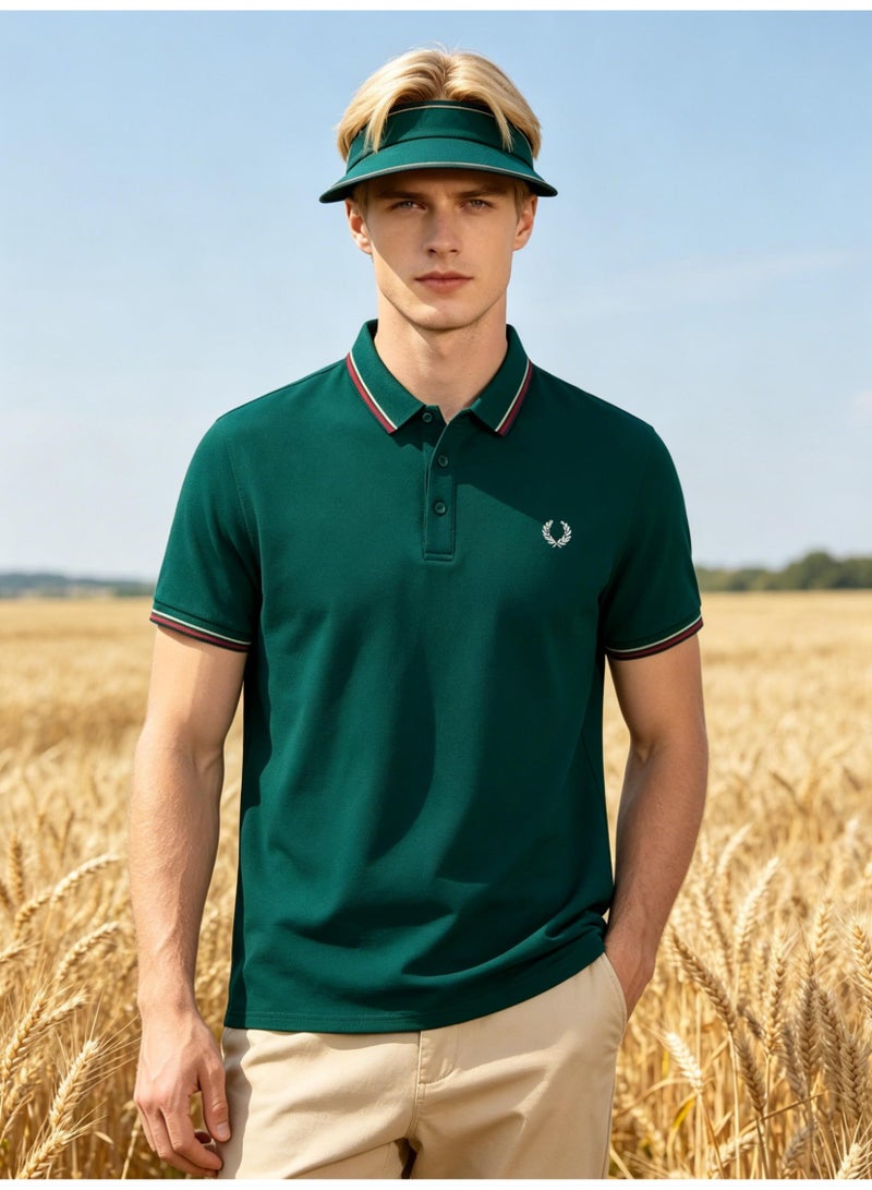 FRED PERRY unisex slim laurel print Polo shirt, contrast tricolor striped leader short sleeve business casual golf shirt. - Image 3