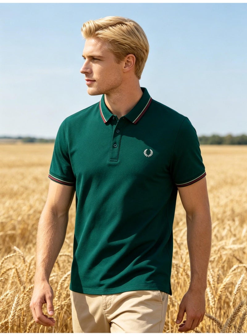 FRED PERRY unisex slim laurel print Polo shirt, contrast tricolor striped leader short sleeve business casual golf shirt. - Image 5