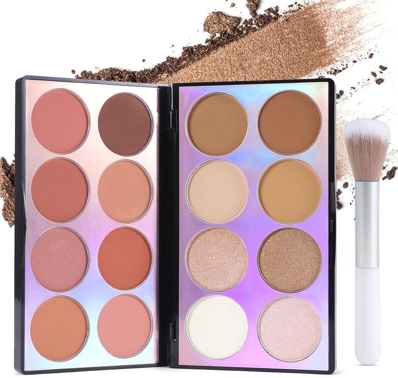 Erinde Blush Palette Contour Highlighter Pallet Mineral Powder Blusher All in One Makeup Palette for Cheeks Face Bronzer Shimmer Matte Finish Natural Glow Blendable Cruelty Free
