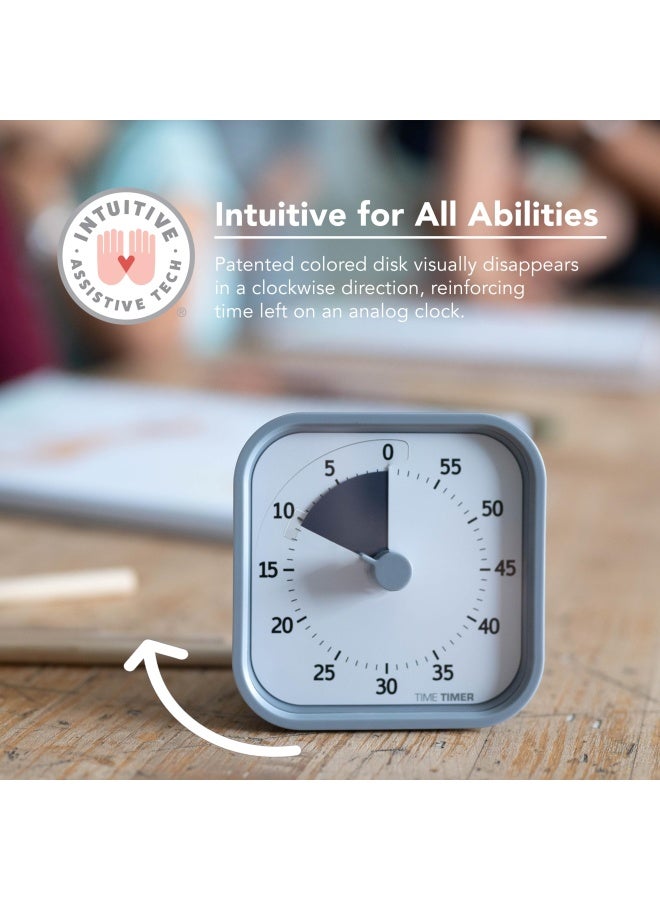 Time Timer تايم تايمر مود المنزل - مؤقت بصري للأطفال لمدة 60 دقيقة - لأدوات الدراسة في المنزل ومؤقت لمكتب الأطفال ومكتب العمل والاجتماعات مع تشغيل صامت باللون الرمادي الفاتح - Image 2