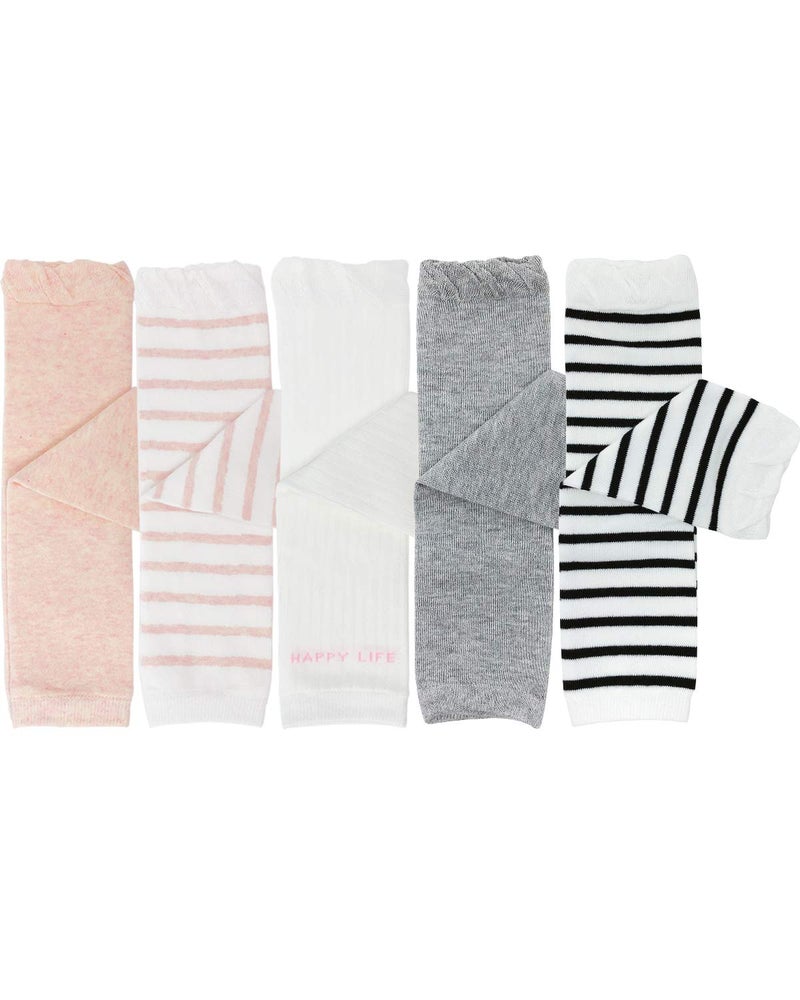 Bowbear 5 Pair Baby and Toddler Leg Warmers, Happy Legs Pink & Gray - Image 1