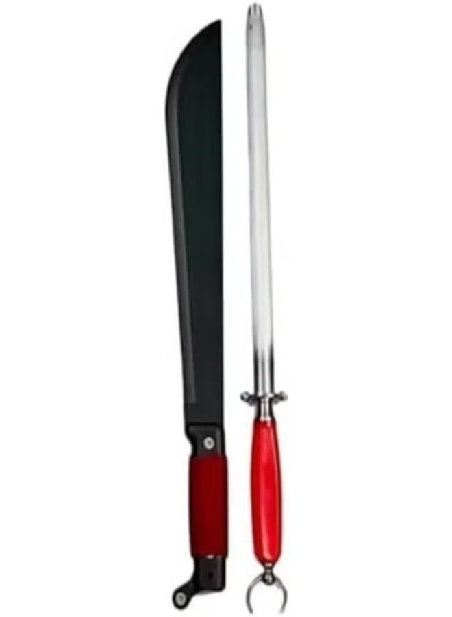 Butcher Knife - Perfect Cutting Knife for Meat - Sharp, Durable, Comfortable Grip, Smaller Size (48cm) + Sharp Sharpener