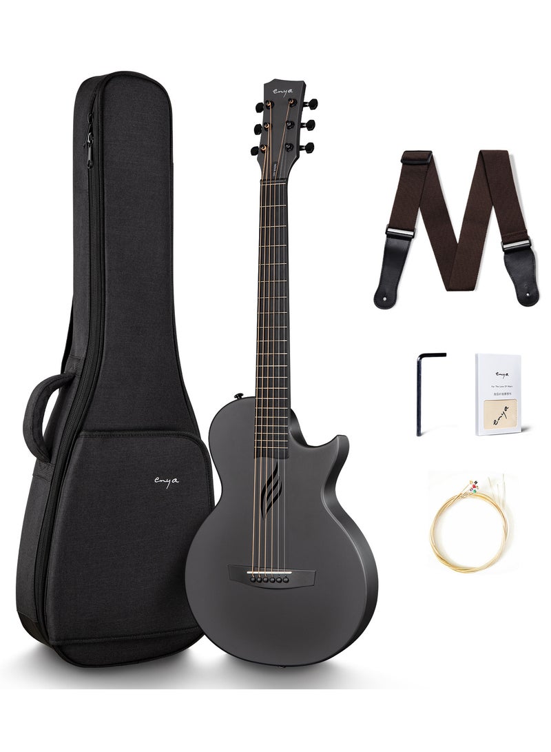Enya Nova Go Carbon Fiber Acoustic Guitar 1/2 Size Beginner Adult Travel Acustica Guitarra w/Starter Bundle Kit of Colorful Packaging, Acoustic Guitar Strap, Gig Bag, Cleaning Cloth, String(Black) - Image 1