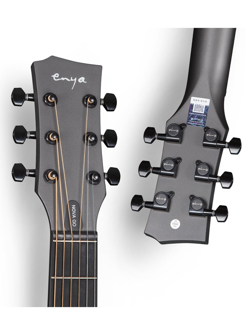 Enya Nova Go Carbon Fiber Acoustic Guitar 1/2 Size Beginner Adult Travel Acustica Guitarra w/Starter Bundle Kit of Colorful Packaging, Acoustic Guitar Strap, Gig Bag, Cleaning Cloth, String(Black) - Image 3