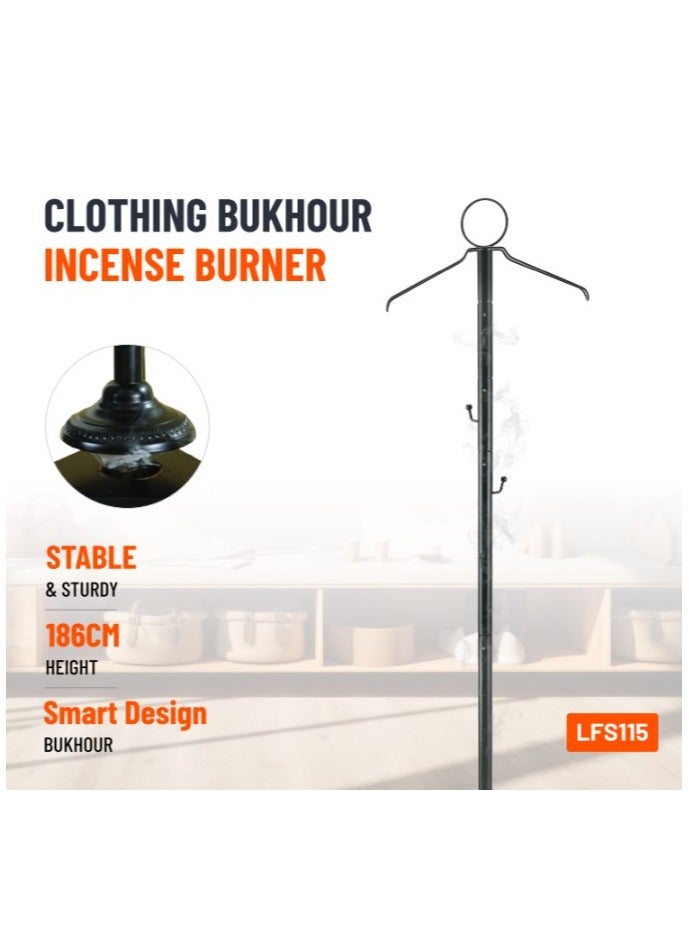 porodo Clothing Bukhour Incense Burner with Stable Tripod Base and 186cm Height /  Bakhour / Luxury Scent / Wrinkle Removal & Scenting / Incense Ventilation Holes /Hanger Garment Scenting - Black - Image 2