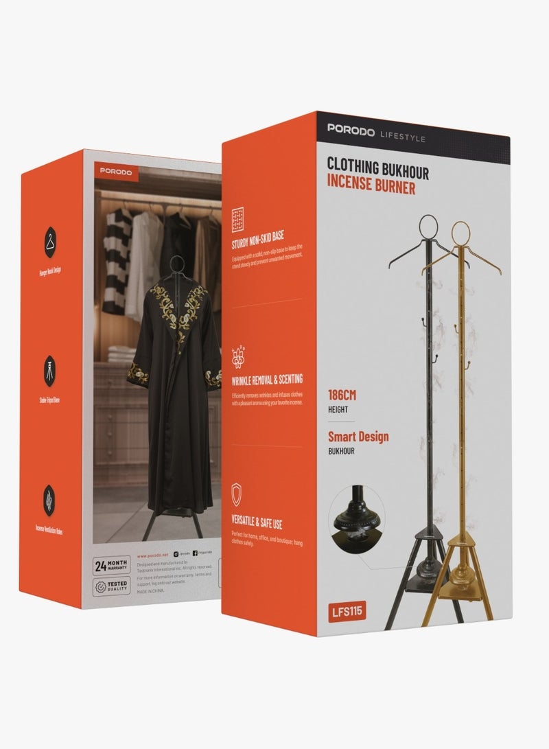 porodo Clothing Bukhour Incense Burner with Stable Tripod Base and 186cm Height /  Bakhour / Luxury Scent / Wrinkle Removal & Scenting / Incense Ventilation Holes /Hanger Garment Scenting - Black - Image 4