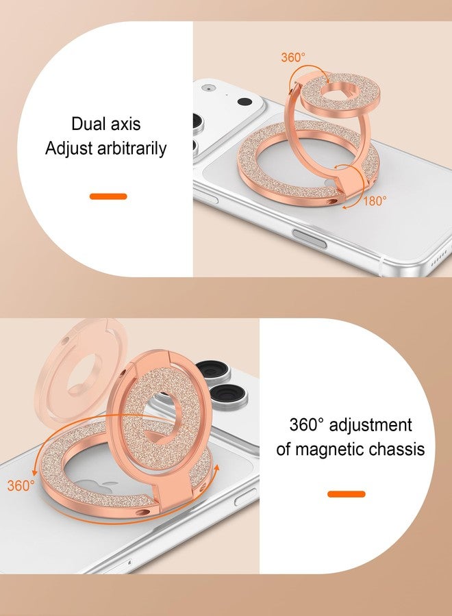 AILKIN Dual-Side Magnetic Phone Ring Holder Grip, MagSafe Stand Grip, Magnetic Phone Stand & Kickstand for iPhone 17 Pro Max, Android, Car Mount, Case, Hands-Free Viewing, Wireless Charging-Rose Gold Bling - Image 3